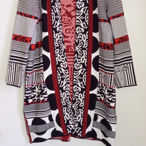 Chico's Black and Red Mixed Patterned Cardigan - Picture 2 of 10